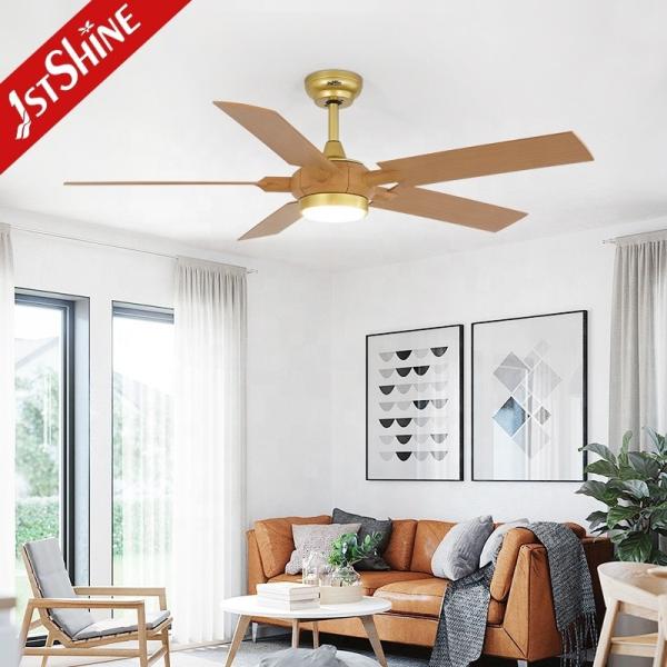 1stshine Ventilador de teto LED com acabamento remoto de grãos de madeira 5 lâminas Logotipo 1stshine / OEM Logotipo