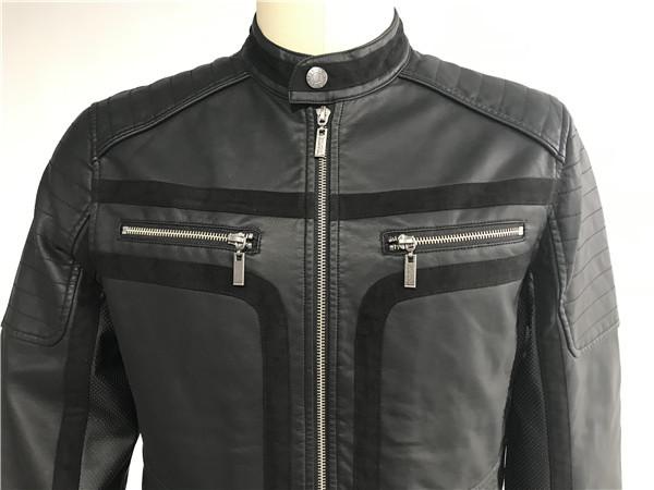 Black Mens PU Jacket With Suede Detail , Mens Leather Look Biker Jacket TW77818