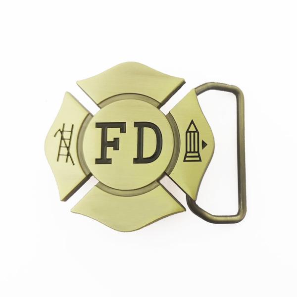 Debossed Texts Back Antique Bronze Belt Buckle Die Casting Fire Department Logo Shaped