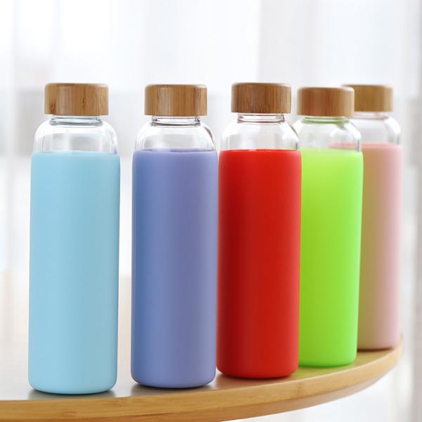 500ml Portable Glass Water Bottle Bamboo Lid Odor Free Heat Resistance