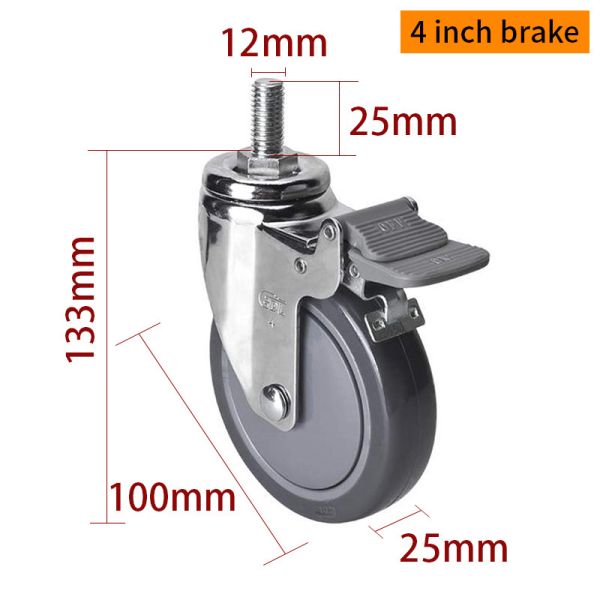 80 kg de TPU roscado 4 pulgadas rodillos giratorios 100 mm rodillos frenos
