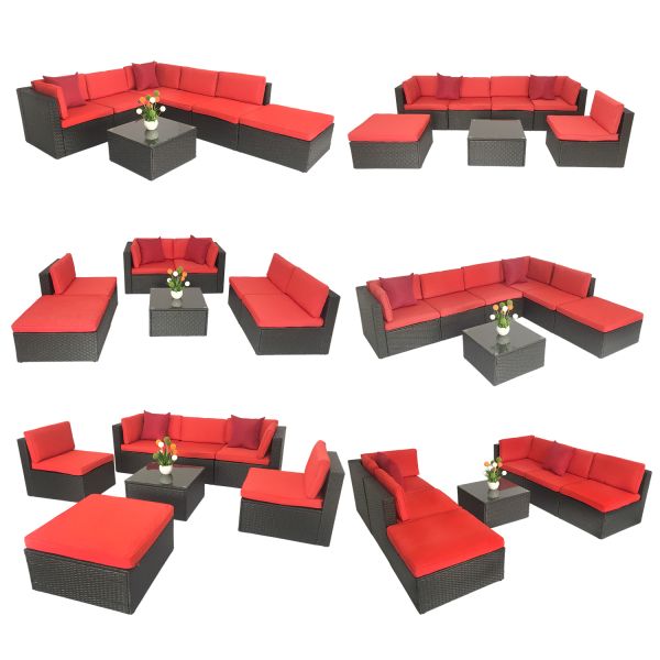 Factory Wholesale Rattan Wicker Outdoor Furniture 7 Pieces Corner Conversation Sofa Set