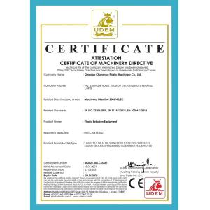 Qingdao Changyue Plastic Machinery Co., Ltd. Certifications