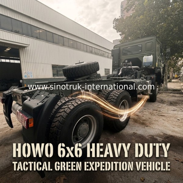 SINOTRUK HOWO Ghost Face cab Tractor Truck  6X6 Euro 2 430 HP Military bumper Military green With a warning light