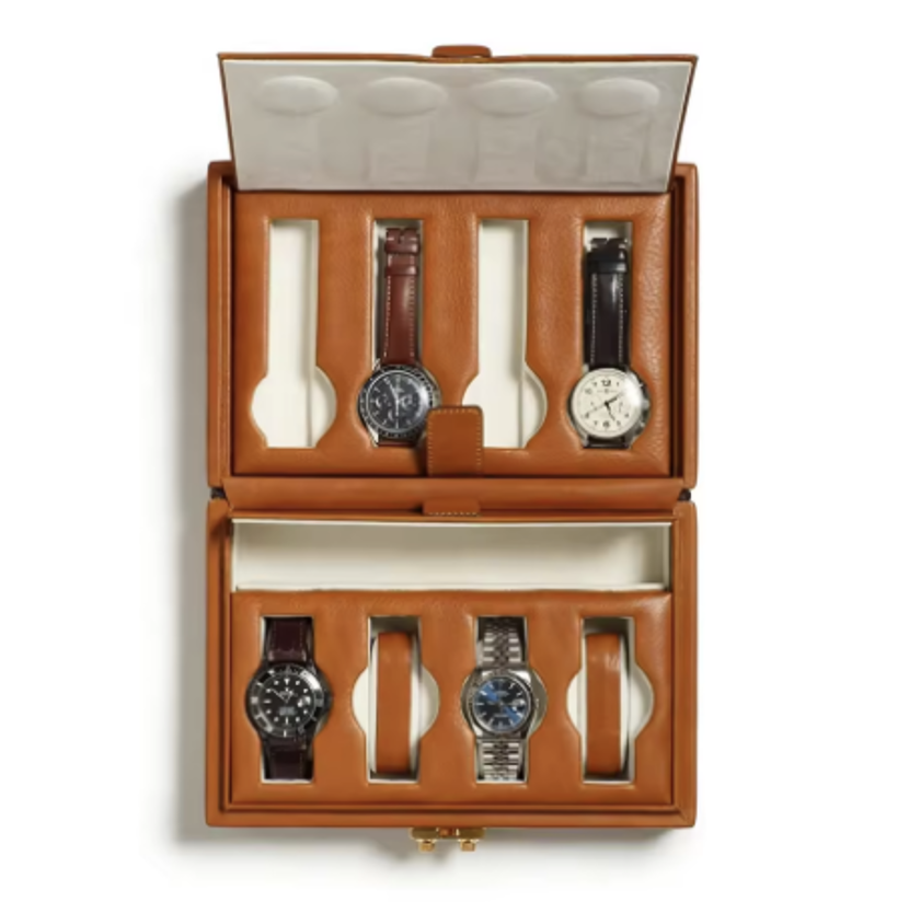 OEM Custom Leather Watch Boxes 8 Slot Leather Watch Case Holder Water Resistant