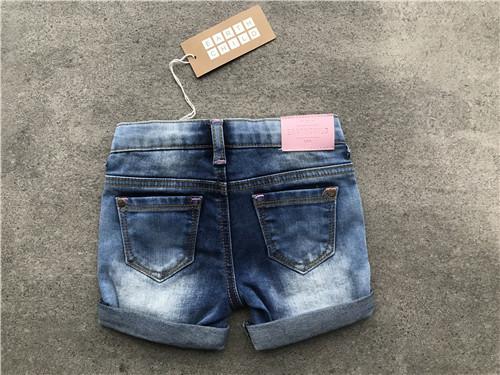 Casual Kids Denim Jeans Girls Mid Thigh Denim Shorts With Dots Woven Contrast Lining