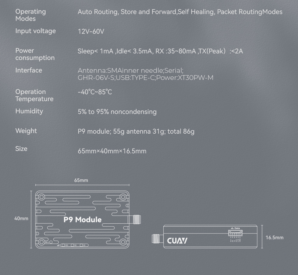 Cuav P9 Fpv Radio Telemetry 276kbps 40km Long-Range Drone Data Transmission Module Uav Digital Link