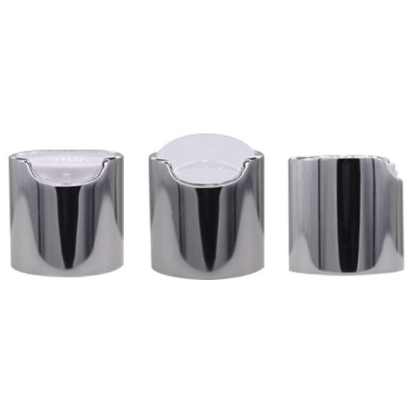24mm Aluminum Silver Plastic Disc Cap Non Spill For Cosmetic Bottles