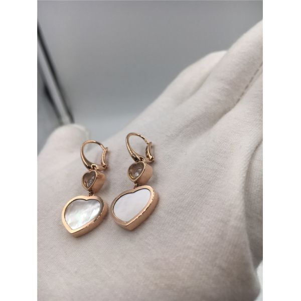 Ladies Chopard Jewelry Happy Gold Heart Earrings 18K With Natural Diamonds Stone