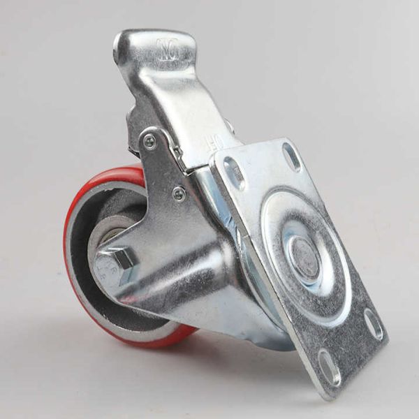 5 pulgadas Mediano Flat Casters Equipo de manipulación de material de mediano rendimiento Rojo giratorio Freno rueda de rueda