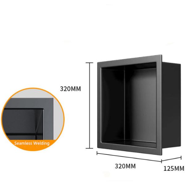 Convenient STAINLESS STEEL Shower Niche with Recessed Storage in Brushed Black Finish