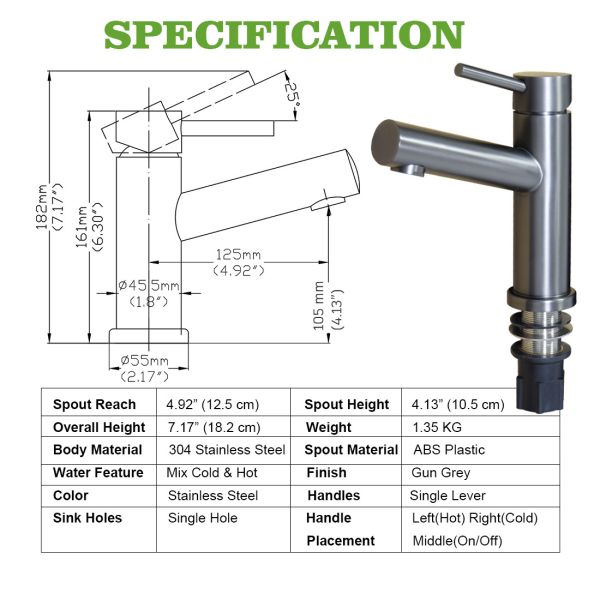 Ss304 Gunmetal Basin Tap Steel 316 Lavatory Watermark Faucet stainless grey color vanity mixer