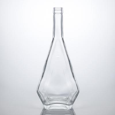 Garrafa de vidro de forma poligonal para gin, rum, uísque, cortiça e cortiça de vedação
