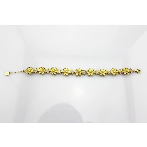 Gold Plated 925 Silver Link Flower Citrine Cubic Zircon Tennis Bracelet(B01YELLOW)