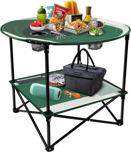 Folding Chair Table Camping Set, Table with 4 Cup Holders, Collapsible Canvas Portable Tables Folding BBQ Outdoor