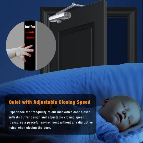Commercial Door Closer Heavy Duty Automatic Door Closer Spring Hydraulic Silver Aluminium