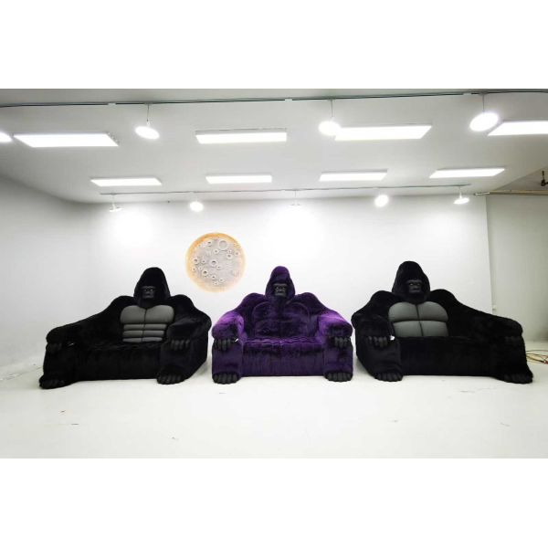 Plush Gorilla Sofa Steel Frame Genuine Leather Convertible Chesterfield Modern Design Creative Art Chair Comfortable