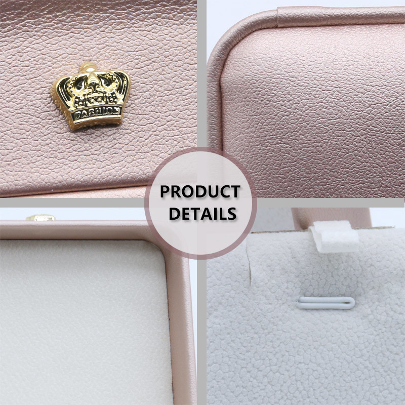 Pink PU Leatherette Jewelry Case Wedding Ring Box With Velvet Lining Elegant Packaging