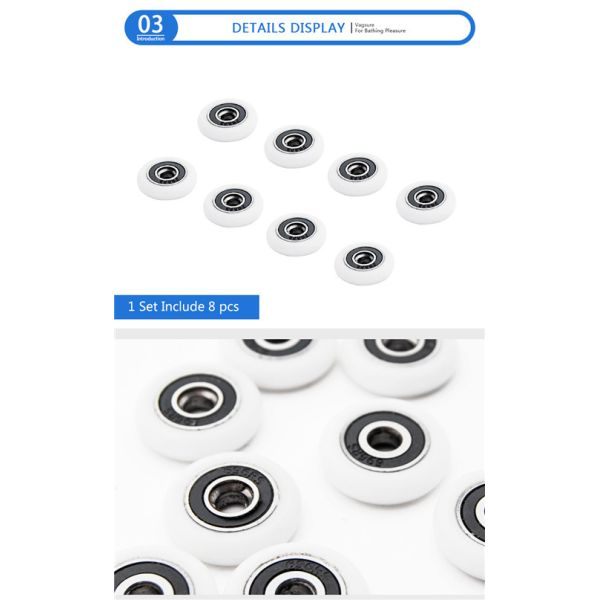 Carbon Steel / POM Sliding Glass Shower Door Hardware Bearing Wheels White Color