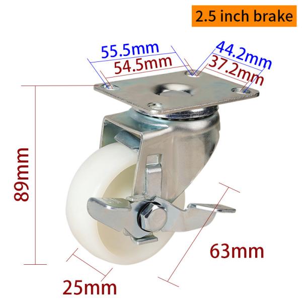 EDL Light Duty 2,5 pouces 80 kg Plate TPA Caster par type rigide, pivotant et frein