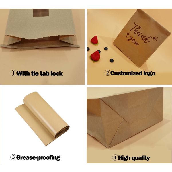Customized Window SOS Kraft Paper Bag Stand Pouch With Tie Use For Baked Food