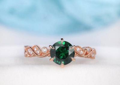 La vid floral de Emerald Real Diamond Jewellery Ring del vintage cortó el tamaño de 6.5m m