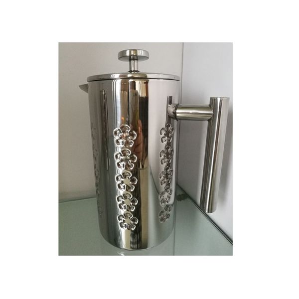3D Embossed Stainless Steel Double Wall French Press Coffee Pot 1500ml