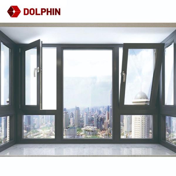 Windproof Aluminium Horizontal Tempered Glass Casement Window Tilt And Turn