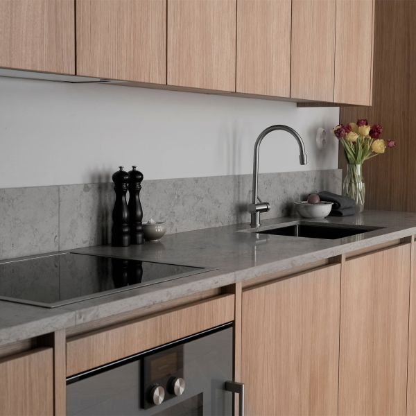 Modern Wood Pantry Storage Cabinet Matt Finish Wood Grain Timber Veneer Kitchen