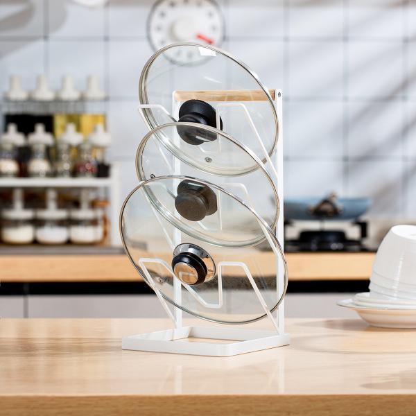 Kitchen Organiser 3 Tier Kitchen Cookware Cover Shelf Metal Multifunctional Pot Cover Rack Storage Holder