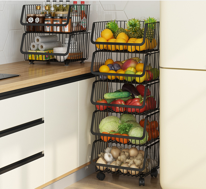 5 Tier 105cm Height Steel Kitchen Basket Rack For Vegetable Storage