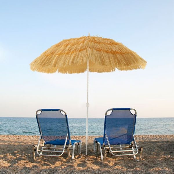Manual Control Sun Beach Straw Thatch Scenic Patio Umbrellas Folding Wooden Iron Umbrella
