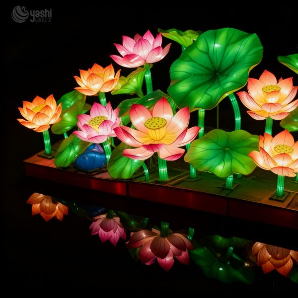 Custom Lotus Flower with Leaf LED Lantern Set, Traditional Chinese Water‑Lily Light Sculpture for Park Pond Light Festival