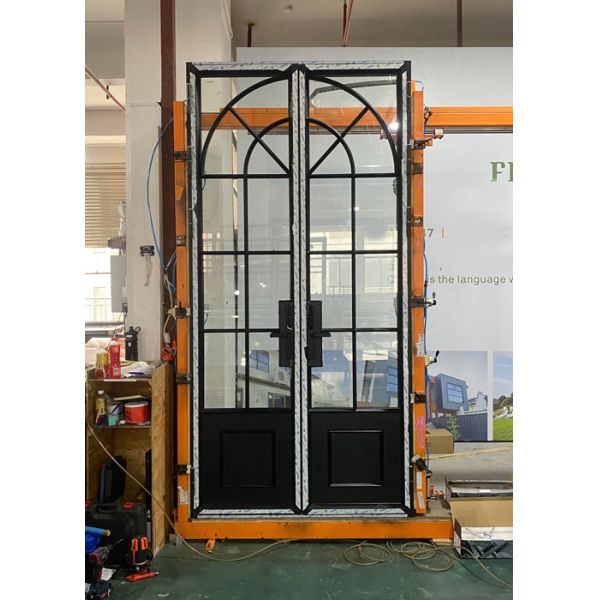 French Style Decor｜Black Thermal-Break Aluminum Double Doors for Outdoor Balcony with 3-in-1 Smart Lock