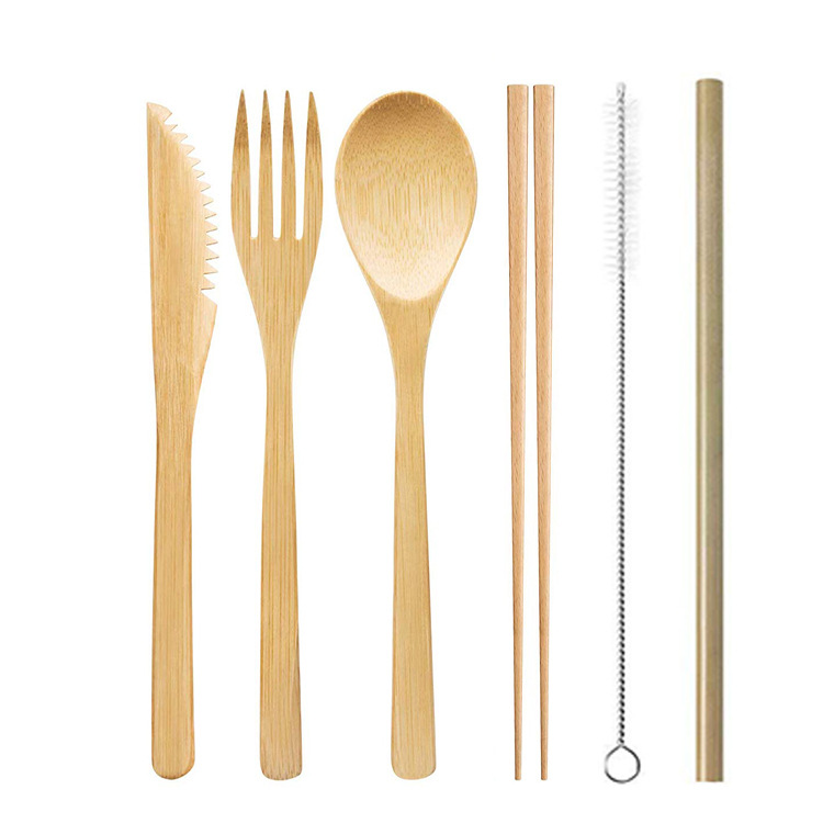 Tableware кухни установил столовый прибор вилок и ложек ножей домашнего барбекю набор бамбуковый
