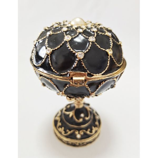 Hand Painted Enameled Blace Faberge Egg Decorative Hinged Jewelry Trinket Box Unique Gift For Home Decoration Gift Box
