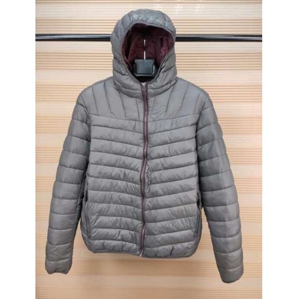 men's basic nylon padded  jacket with fix hoody ,1801M,4 Colours,Contrast color zipper and lining