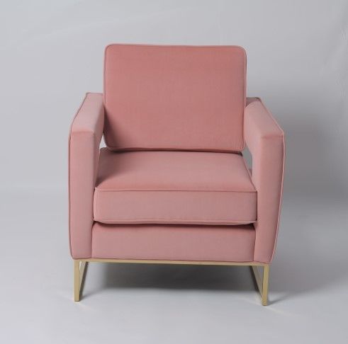 Pink Velvet Living Room Leisure Arm Sofa Chair With Stainless Steel Legs