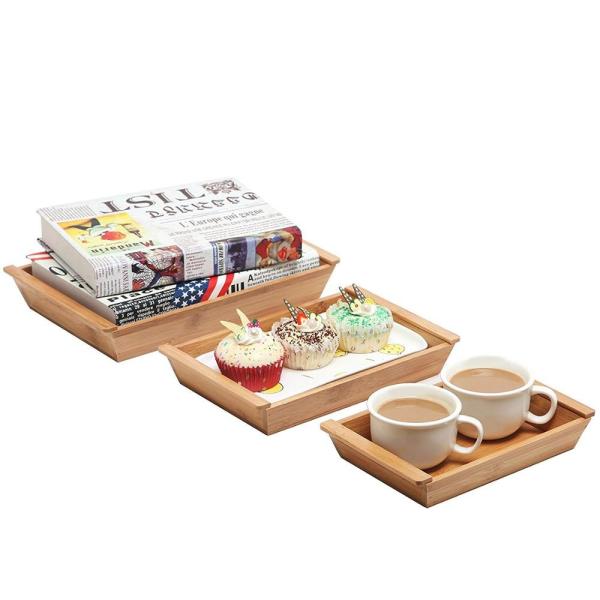 High Strength Small Bamboo Serving Tray 3 Set Nesting Organizer Low Thermal Conductivity
