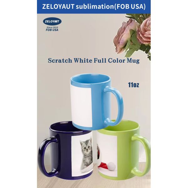 11oz Scratch White Ceramic Cup Gradient Design Factory Direct Sublimation Colorful Promotional Business Gifts