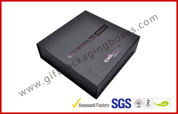 Customized Plastic Paper Covered Rigid Gift Boxes with Black LOGO Hot-stamping , High Density Foam