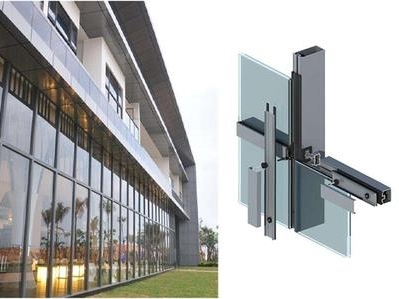 Sistema de muro cortina de fachada arquitectónica comercial moderna con montantes