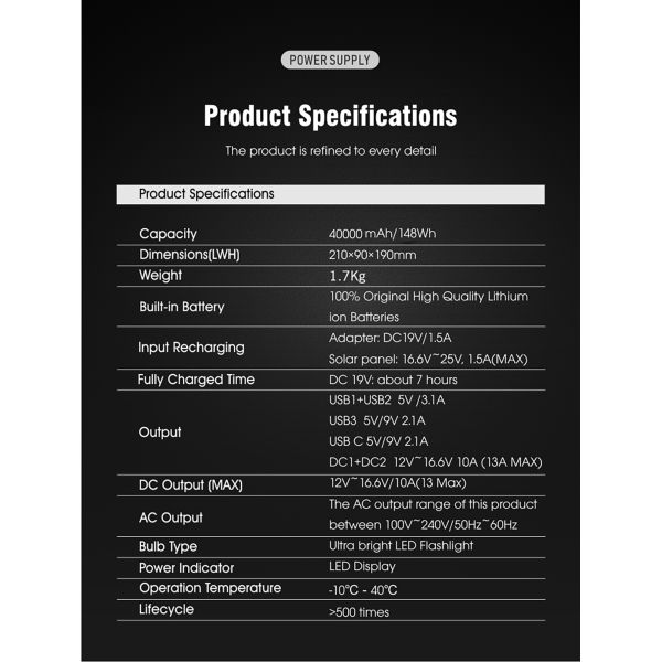 Centrale électrique portable à batterie au lithium de 148 wh 100 W pour camping en plein air