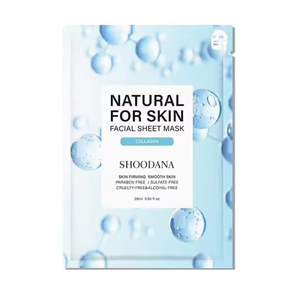 Etiqueta privada de belleza orgánica máscara para el rostro de hoja de vitamina C colágeno infundido máscara para el rostro para la reducción de arrugas antienvejecimiento algodón