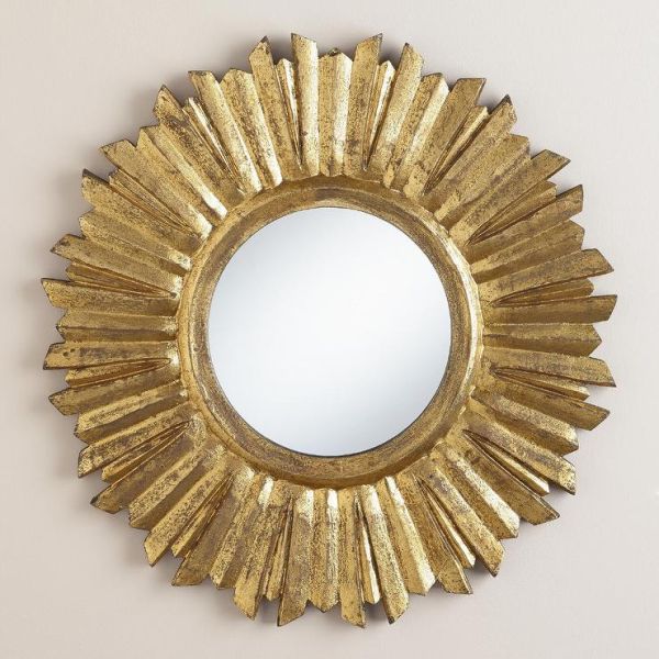 Metal Frame Sunflower Round Wall Mirror 24 X 36 Antique Gold For Dressing Room