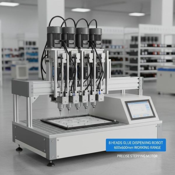 8 Heads Glue Dispensing Robot with 600*600mm Working Range and Precise Stepping Motor for Backlit Panel Light Assembly
