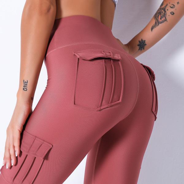 Multi-pocket solid color sexy buttocks yoga pants running pants sweat-wicking sweatpants