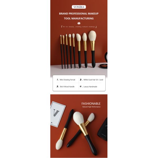 8 необходимого частей макияжа волос козы чистят набор щеткой с ручкой Ferrule золотого провода рисуя деревянной