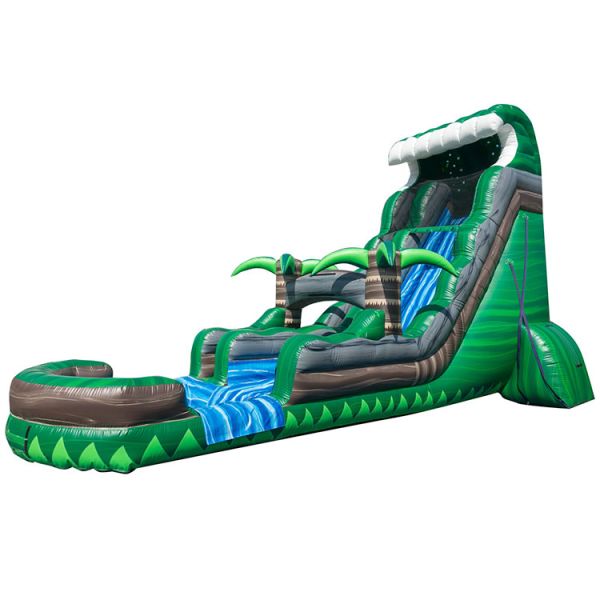 Inflatable Water Slide For Adults Green Commercial Water Slide With Pool For Kids