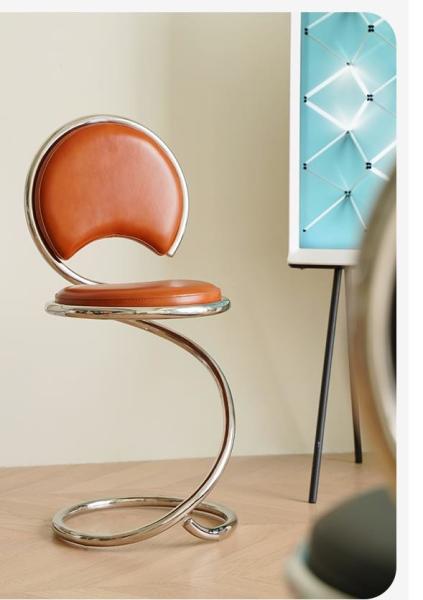 Stainless Steel Frame Leather Dining Chair Nordic Minimalist Creative